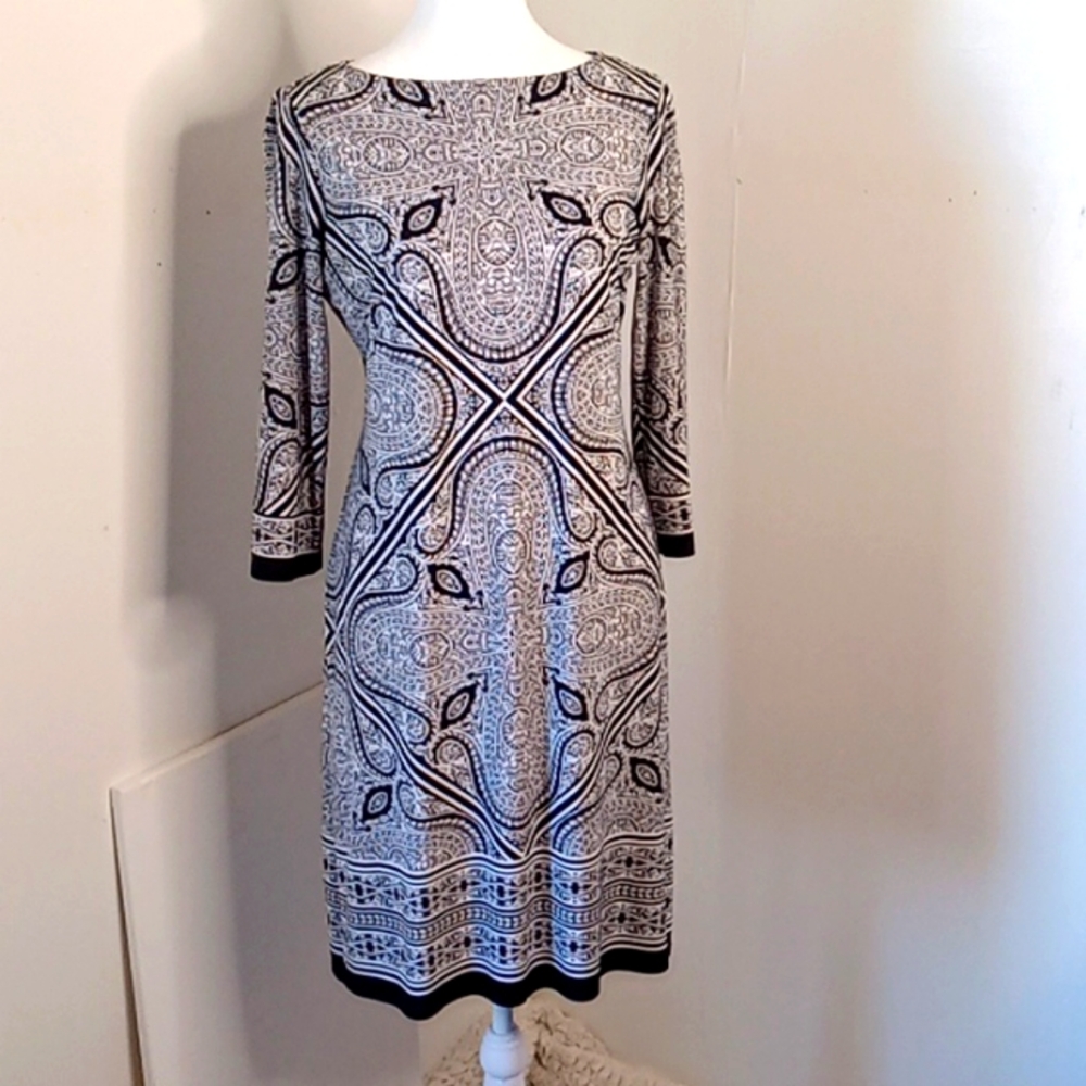 Wisp Women's Casual Dress Size 2 White Black Pattern